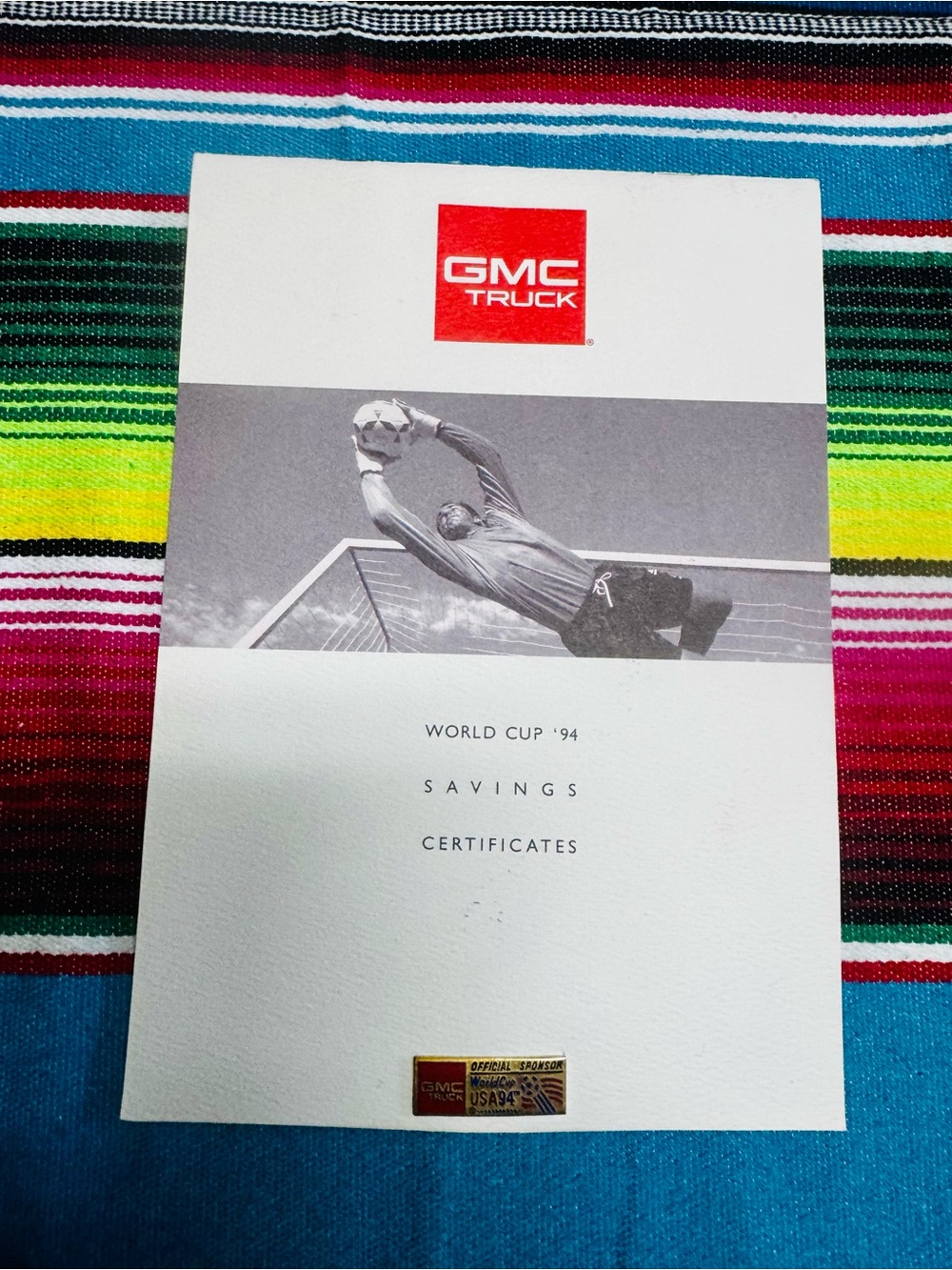 GMC Truck White Savings Certificates Brochure - World Cup '94 with lapel pin